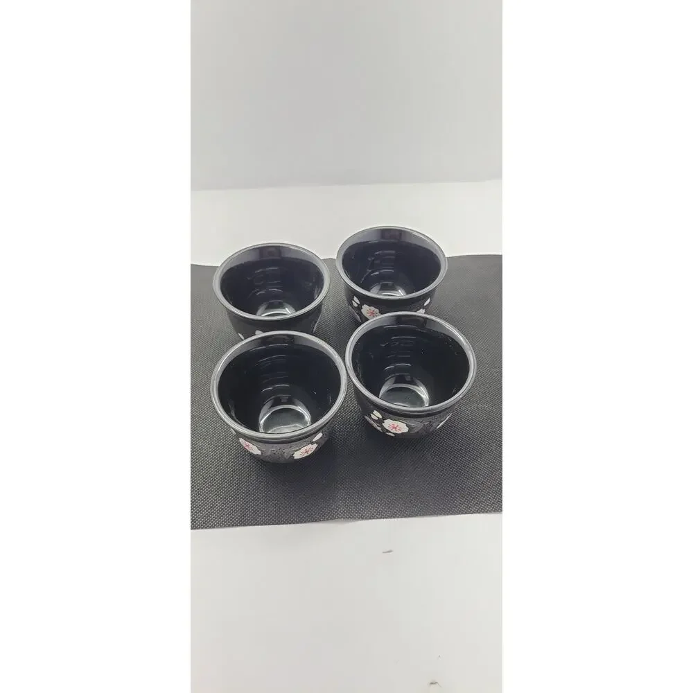 Nikko Collections Japanese Tea Set Black Sakura Cherry Blossom Teapot 4 Cups...